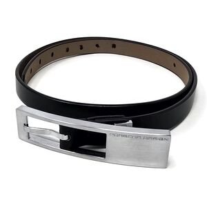 Porsche Design Brushed Silver Tone Statement Black Leather Belt Unisex